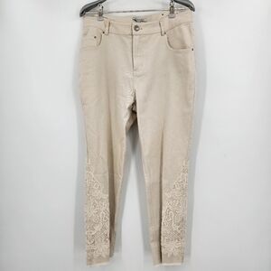 John Mark Embroidered Raw Hem Crop Jean Womens Size 10 Beige Denim